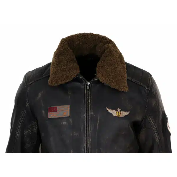 Mens Vintage Leather Jacket with Fur Collar