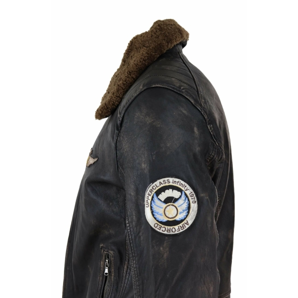 Mens Vintage Leather Jacket with Fur Collar