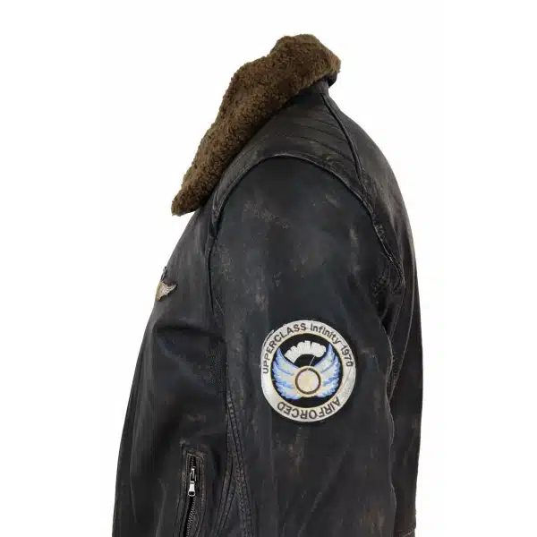 Mens Vintage Leather Jacket with Fur Collar