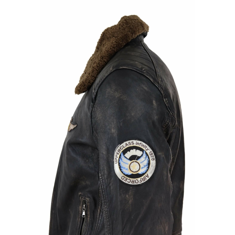 Mens Vintage Leather Jacket with Fur Collar: Buy Online - Happy Gentleman