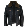 Mens Vintage Leather Jacket with Fur Collar