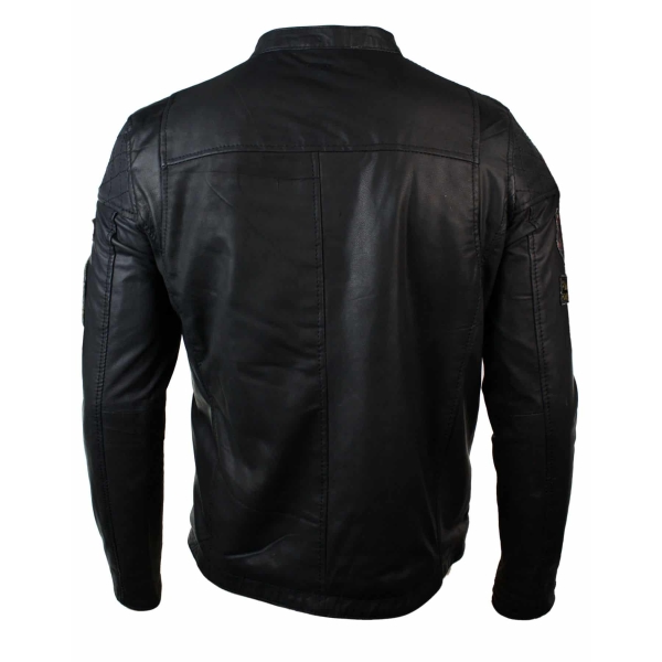 Genuine Real Leather Mens Black Slim Fit Retro Vintage Casual Biker Style Jacket Badges