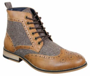 Cavani Sherlock real leather tweed herringbone ankle boots for men in brown color.