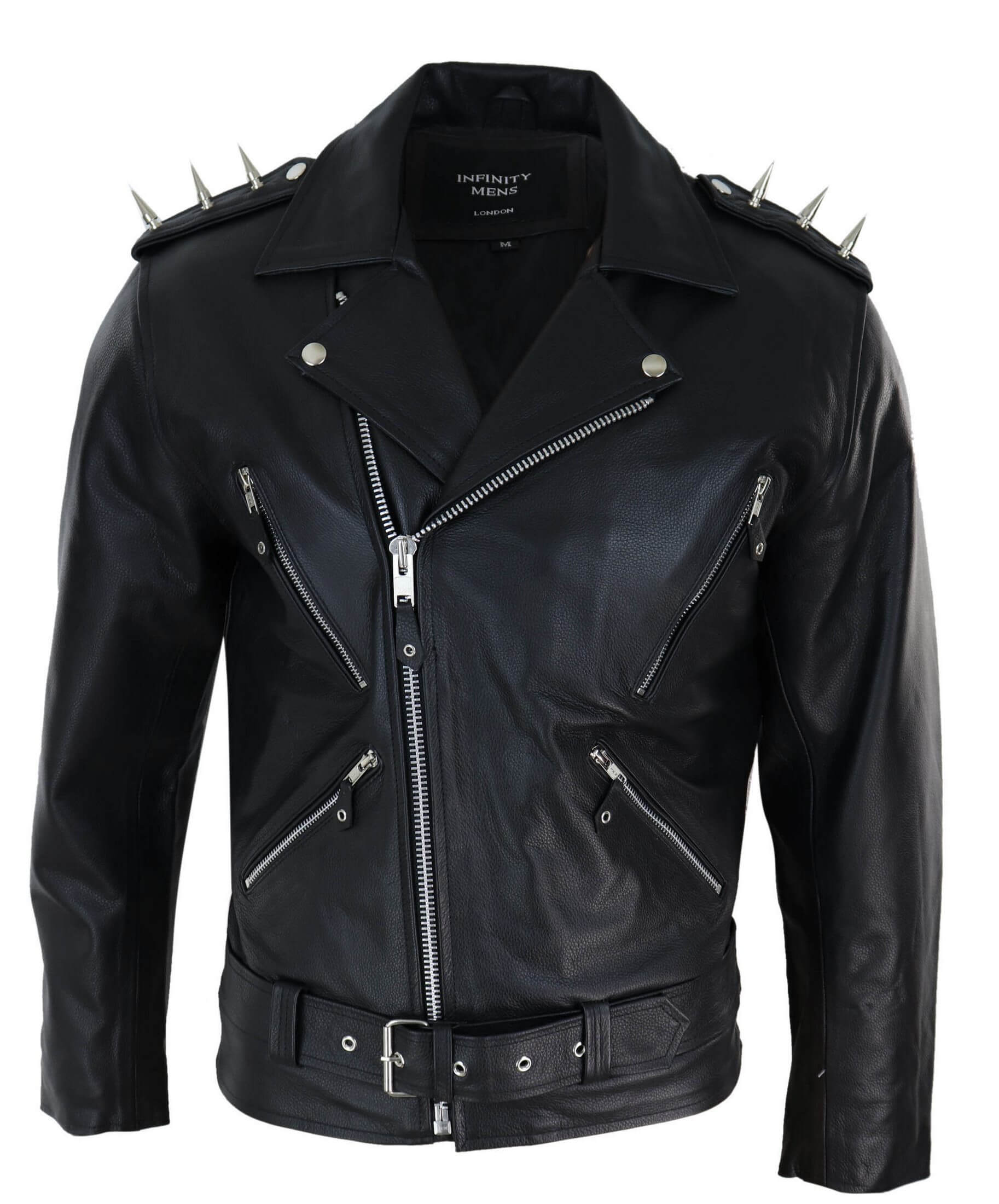 Real Leather Biker Jacket with Spikes for Men | Happy Gentleman