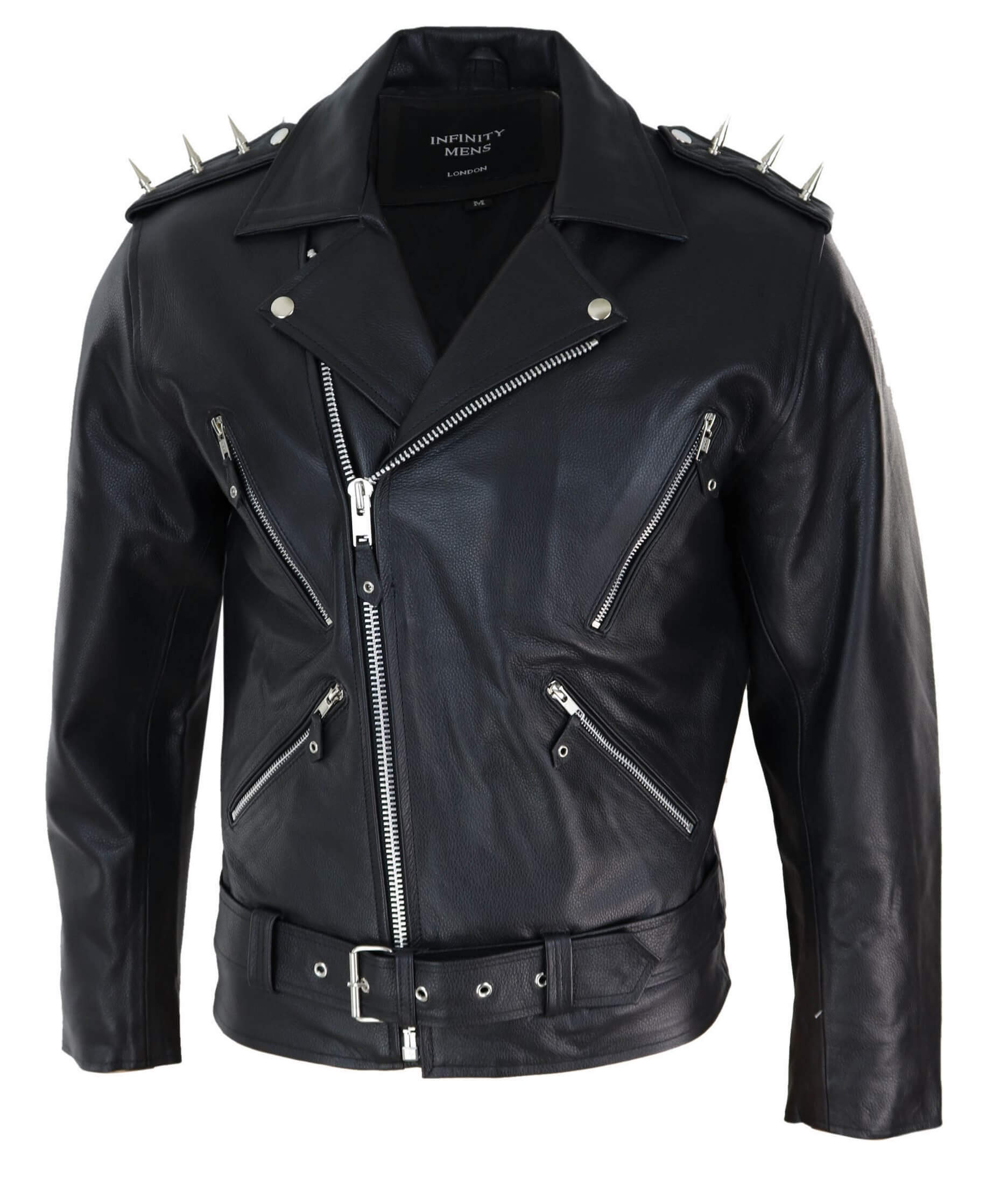 Real Leather Biker Jacket with Spikes for Men | Happy Gentleman