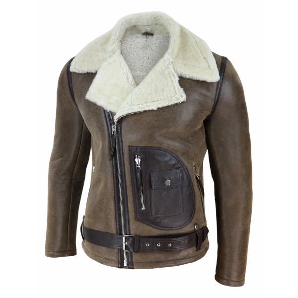 Mens Shearling Brown Sheepskin Vintage Jacket