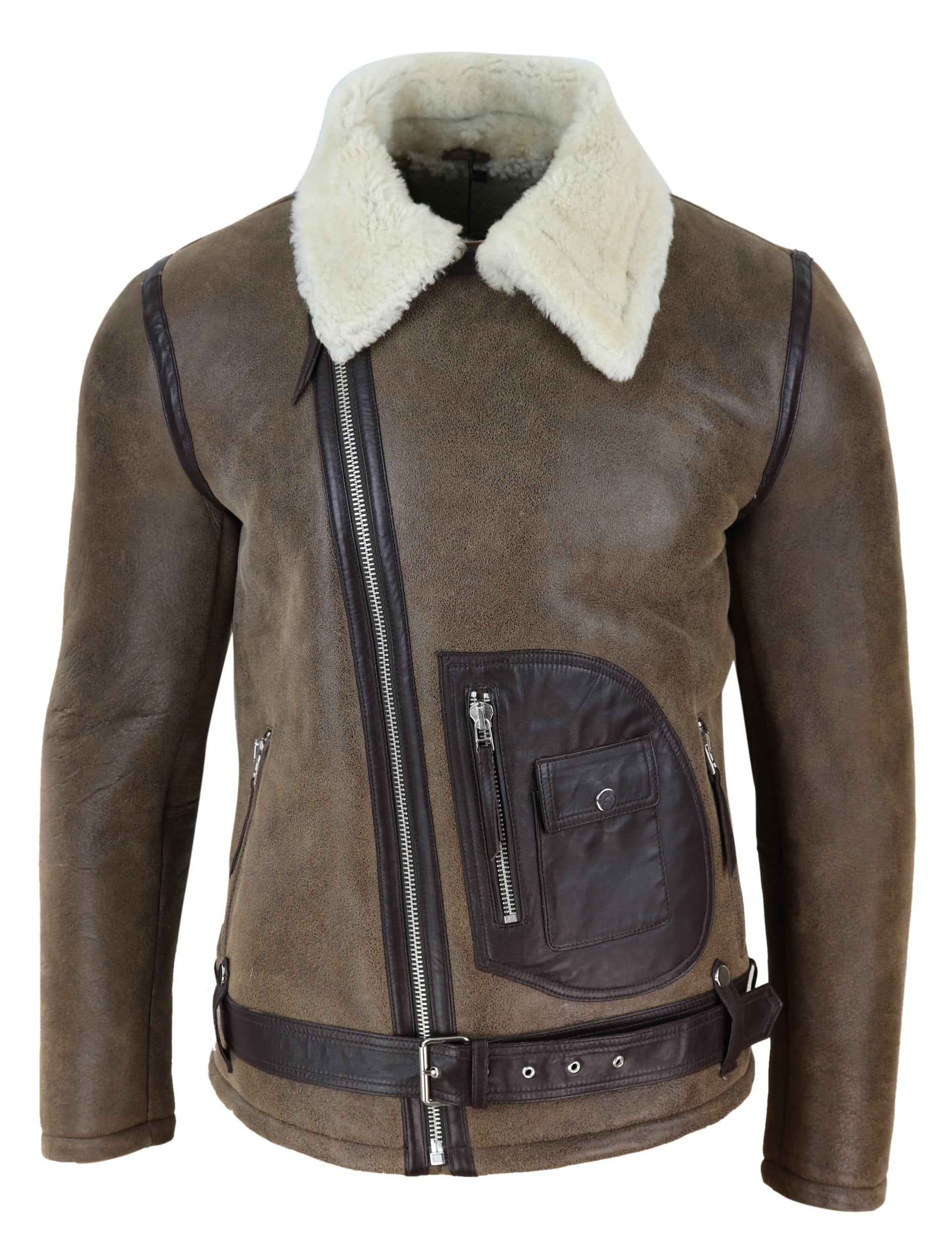 Men's Vintage Sheepskin Jacket Fur Lined Leather Jacket Shearling