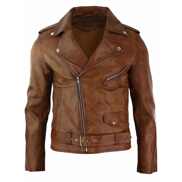 Real Leather Slim Fit Teal Cross Zip Mens Retro Vintage Brando Jacket ...