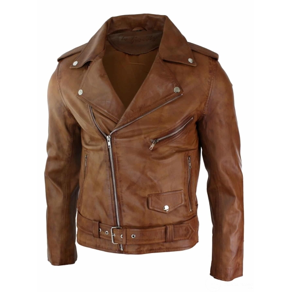 Real Leather Slim Fit Teal Cross Zip Mens Retro Vintage Brando Jacket Vintage
