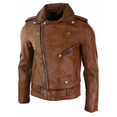 Real Leather Slim Fit Teal Cross Zip Mens Retro Vintage Brando Jacket ...