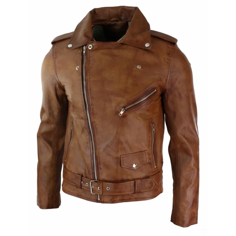 Real Leather Slim Fit Teal Cross Zip Mens Retro Vintage Brando Jacket ...