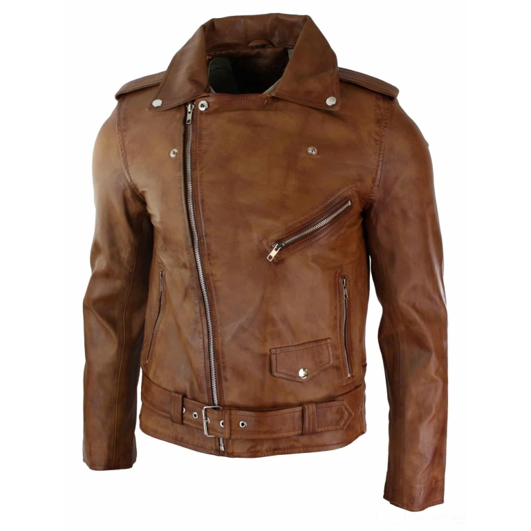 Real Leather Slim Fit Teal Cross Zip Mens Retro Vintage Brando Jacket ...