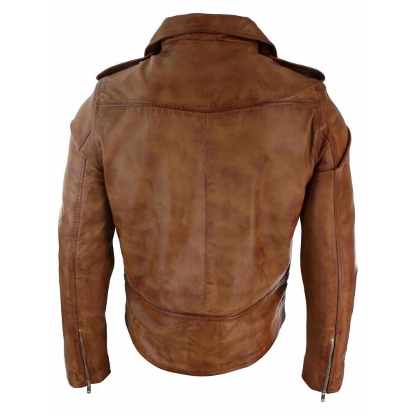 Real Leather Slim Fit Teal Cross Zip Mens Retro Vintage Brando Jacket Vintage