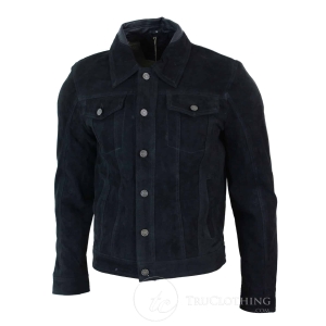 Real Suede Leather Mens Vintage Short Denim Style Retro Jean Jacket ...