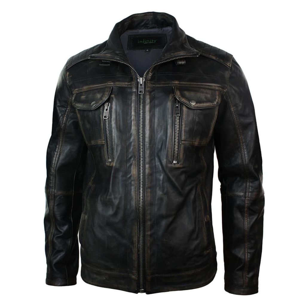 Real Washed Leather Retro Vintage Distressed Jacket Black Rub Off for ...