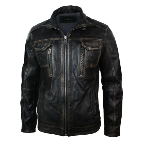 Real Washed Leather Retro Vintage Distressed Jacket Black Rub Off for ...