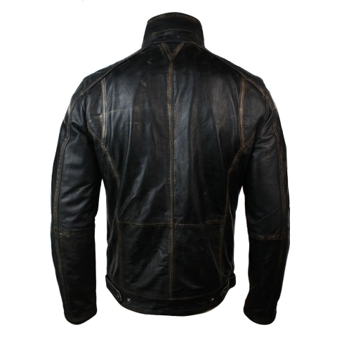 Real Washed Leather Retro Vintage Distressed Jacket Black Rub Off for ...