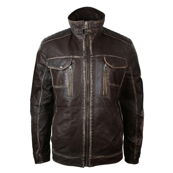 Real Washed Brown Leder Retro Vintage Distressed Jacke Rub Off für Männer