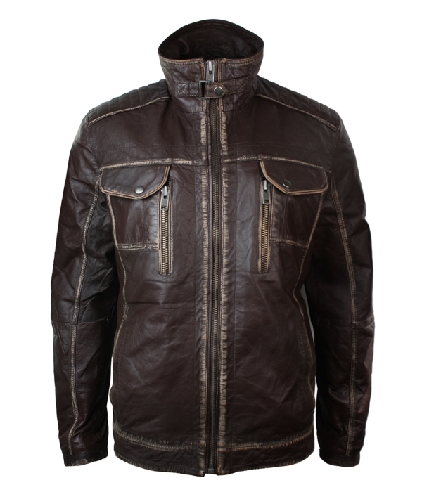 Real Washed Brown Leather Retro Vintage Distressed Jacket Rub Off for Men