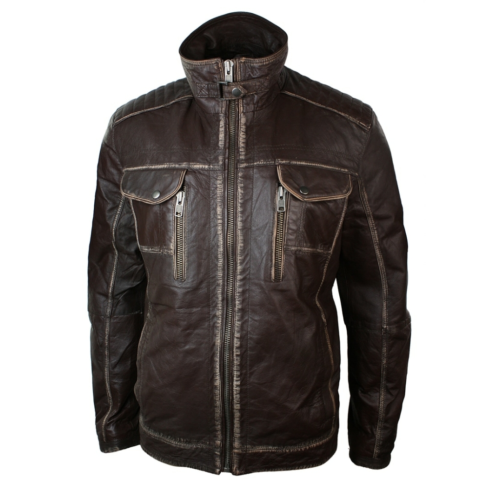 Real Washed Brown Leather Retro Vintage Distressed Jacket Rub Off for ...