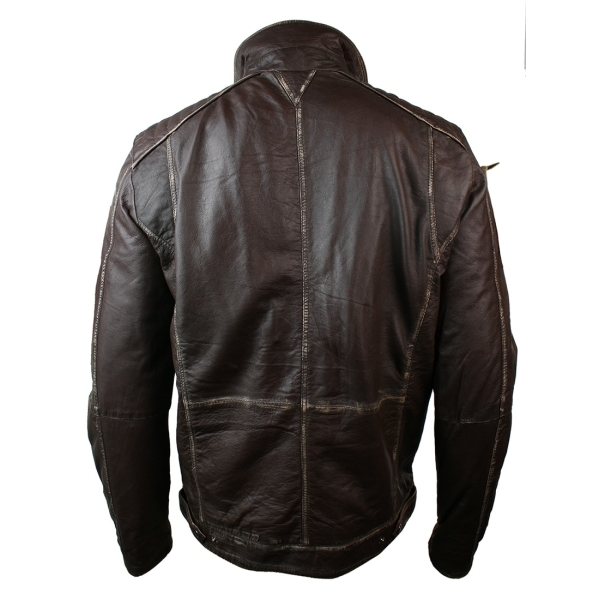 Real Washed Brown Leder Retro Vintage Distressed Jacke Rub Off für Männer