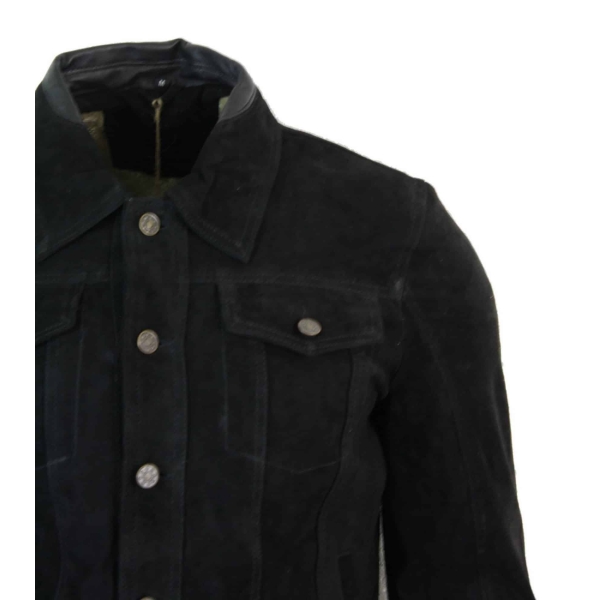 Echtes Wildleder Herren Vintage kurze Denim-Stil Retro-Jeansjacke lässig - schwarze Farbe
