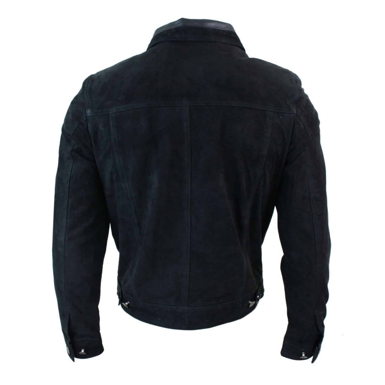 Real Suede Leather Mens Vintage Short Denim Style Retro Jean Jacket ...