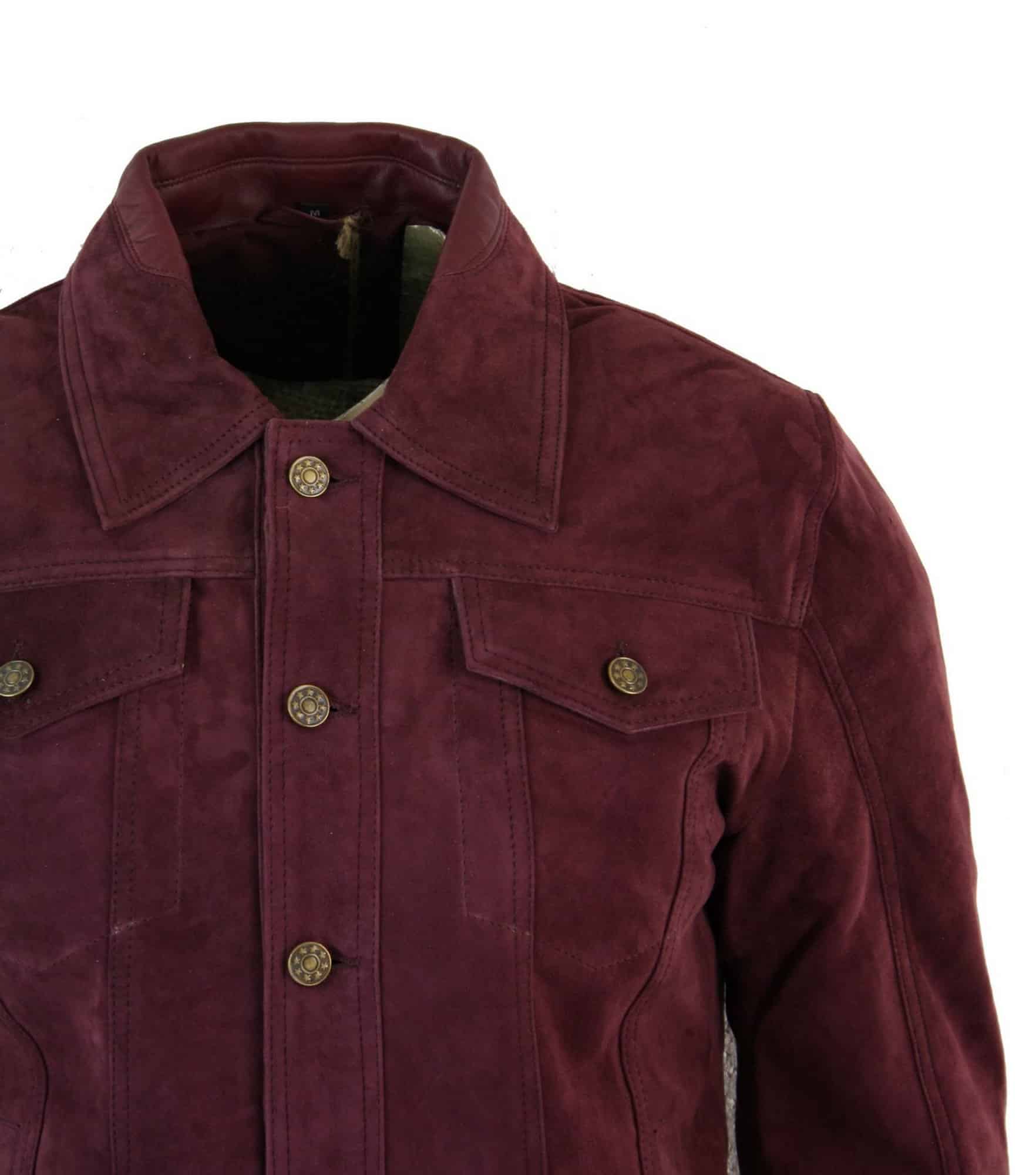 Real Suede Leather Mens Vintage Short Denim Style Retro Jean Jacket Casual  - Burgundy Color: Buy Online - Happy Gentleman