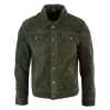 Real Suede Leather Mens Vintage Short Denim Style Retro Jean Jacket Casual - Olive Color
