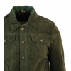 Real Suede Leather Mens Vintage Short Denim Style Retro Jean Jacket Casual - Olive Color