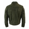 Real Suede Leather Mens Vintage Short Denim Style Retro Jean Jacket Casual - Olive Color