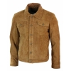 Real Suede Leather Mens Vintage Short Denim Style Retro Jean Jacket Casual - Brown Color