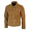 Real Suede Leather Mens Vintage Short Denim Style Retro Jean Jacket Casual - Brown Color