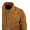 Real Suede Leather Mens Vintage Short Denim Style Retro Jean Jacket Casual - Brown Color