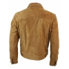 Real Suede Leather Mens Vintage Short Denim Style Retro Jean Jacket Casual - Brown Color