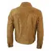 Real Suede Leather Mens Vintage Short Denim Style Retro Jean Jacket Casual - Brown Color
