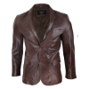 Mens Slim Fit Brown Leather Blazer