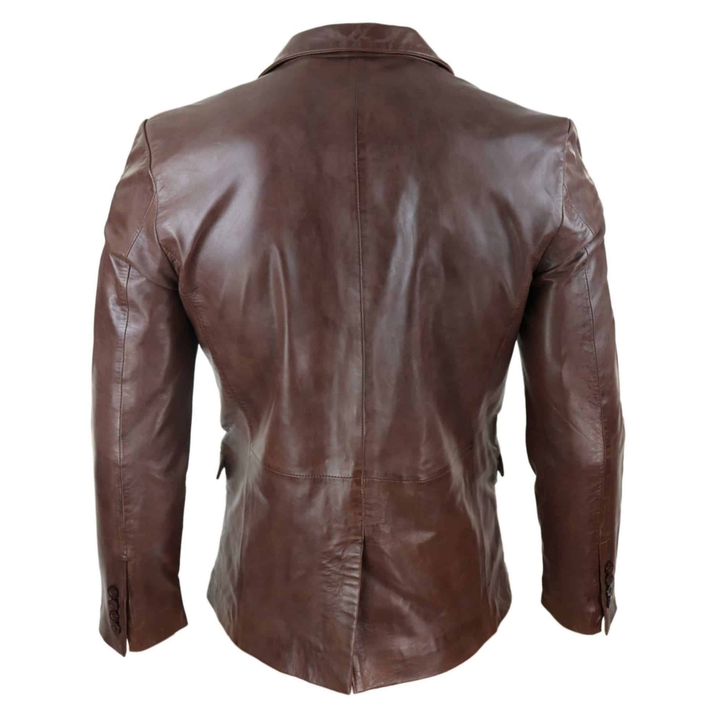 Mens Slim Fit Brown Leather Blazer: Buy Online - Happy Gentleman