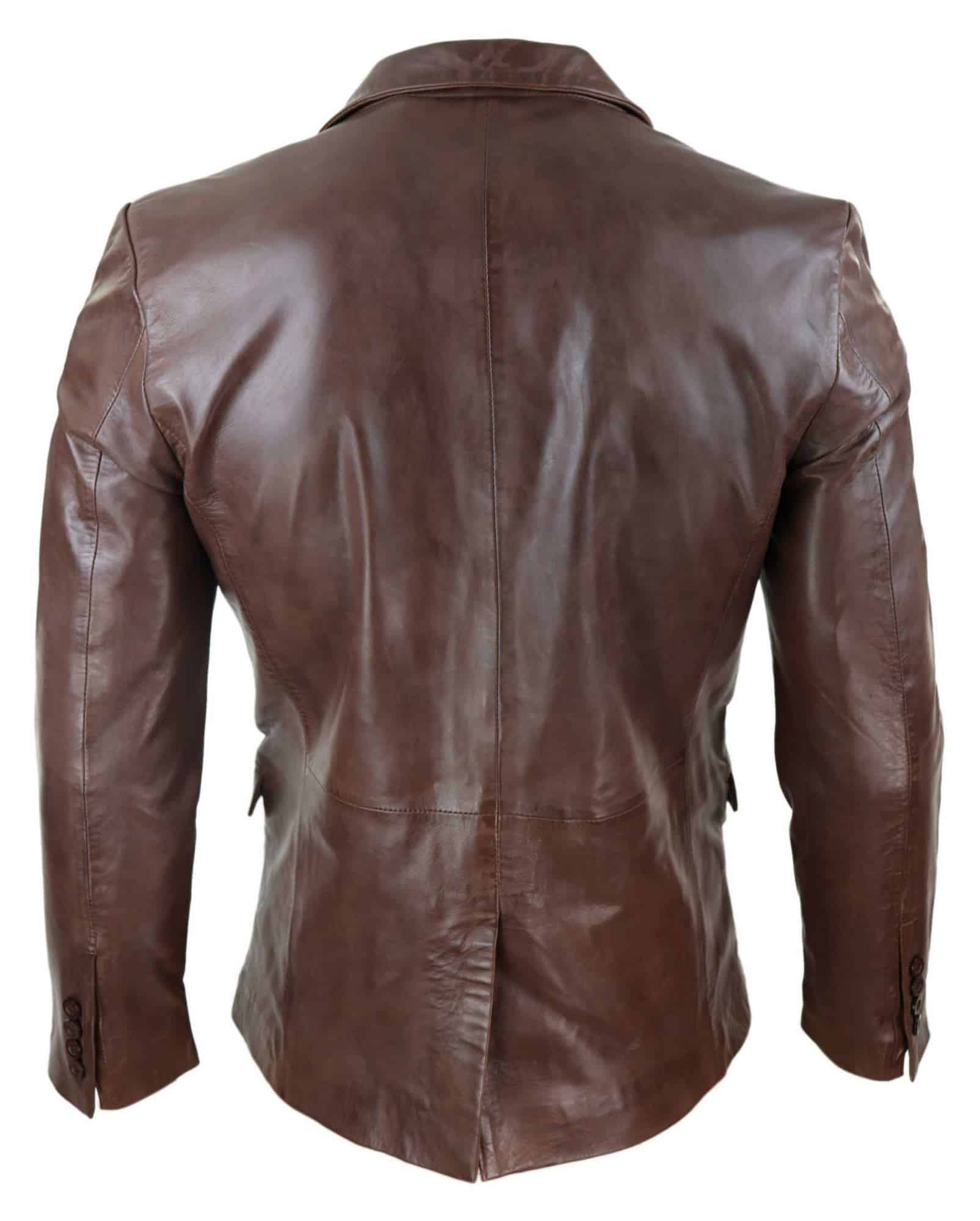 Mens Slim Fit Brown Leather Blazer: Buy Online - Happy Gentleman