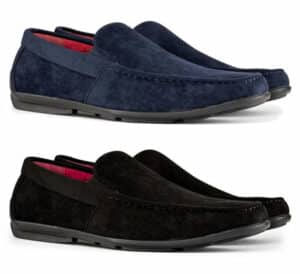 Wildleder Square Toe Slip on Loafers für Männer in zwei verschiedenen Farben blau und schwarz von Happy Gentleman