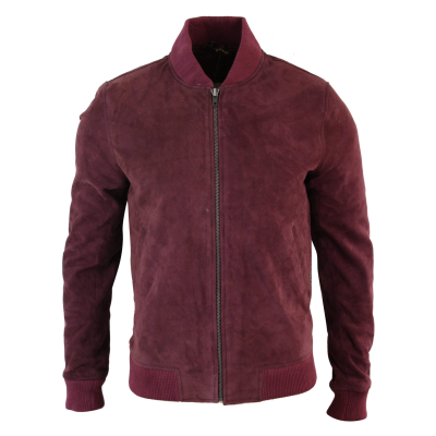 Varsity Mens Real Suede Leather Bomber College Jacket Classic Retro Vintage - Burgundy