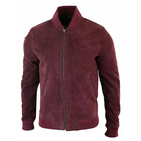 Varsity Mens Real Suede Leather Bomber College Jacket Classic Retro Vintage - Burgundy