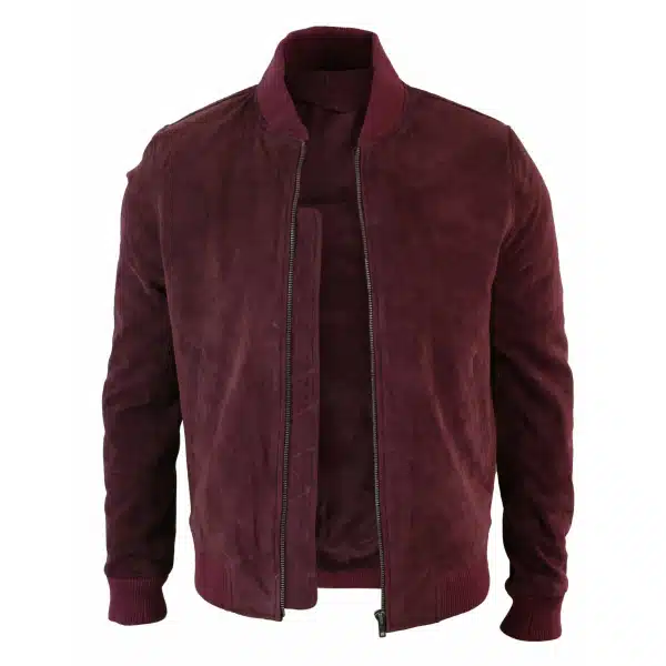 Varsity Mens Real Suede Leather Bomber College Jacket Classic Retro Vintage - Burgundy