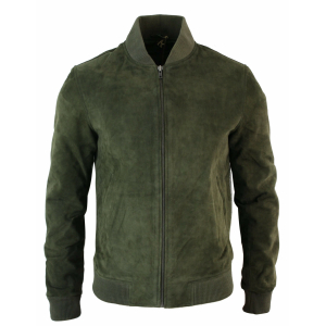 Varsity Mens Real Suede Leather Bomber College Jacket Classic Retro Vintage – Olive
