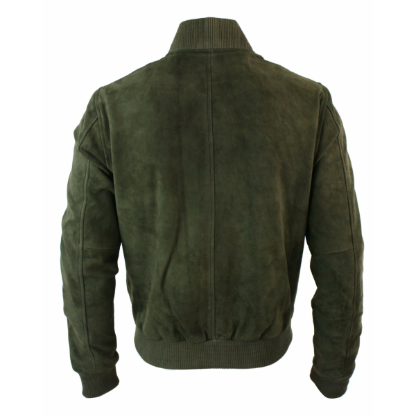 Varsity Mens Real Suede Leather Bomber College Jacket Classic Retro Vintage - Olive