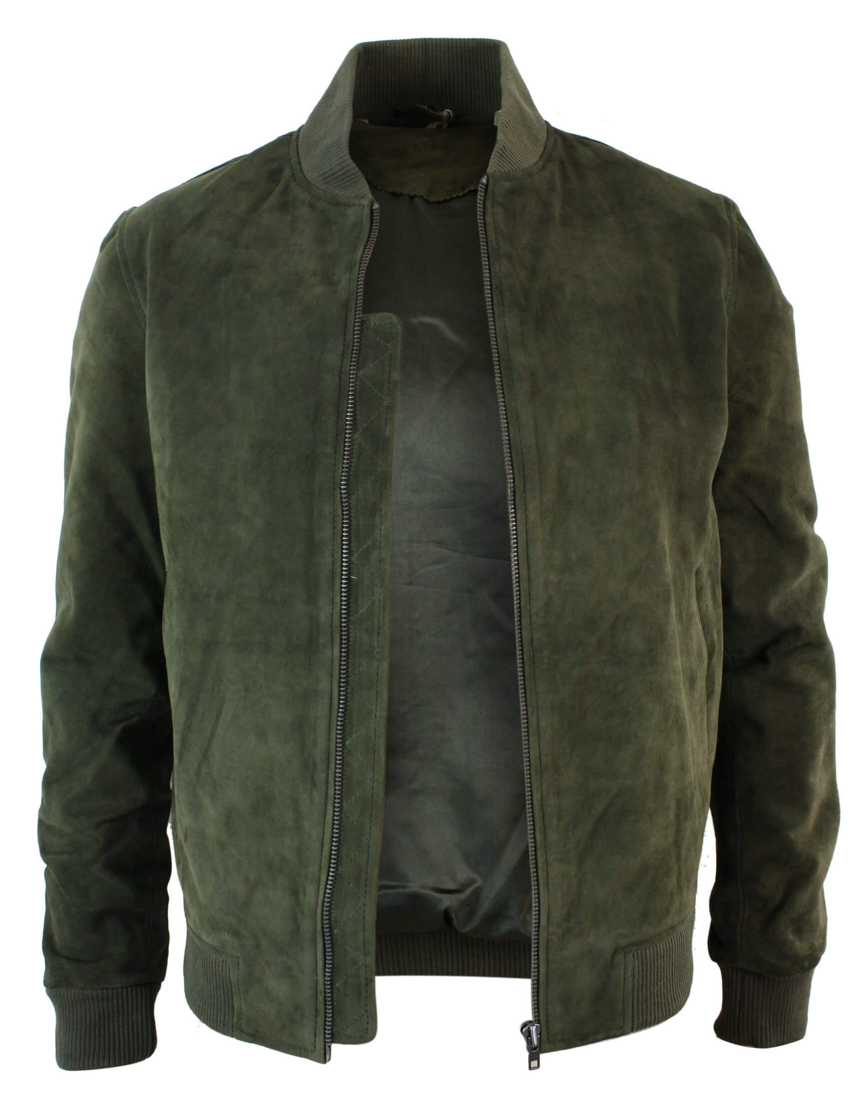 Mens Green Bomber Leather Jacket
