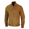 Varsity Mens Real Suede Leather Bomber College Jacket Classic Retro Vintage - Tan Brown