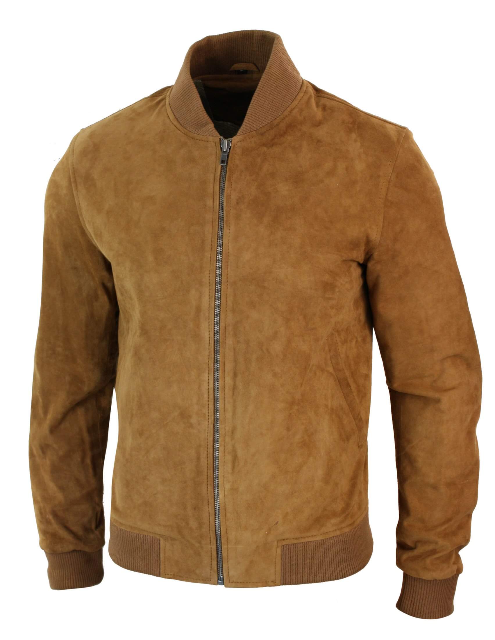Varsity Mens Real Suede Leather Bomber College Jacket Classic Retro Vintage  - Tan Brown: Buy Online - Happy Gentleman