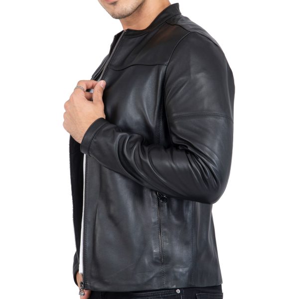 Happy Gentleman B101 - Mens Black Genuine Leather Biker Jacket - Slim Fit