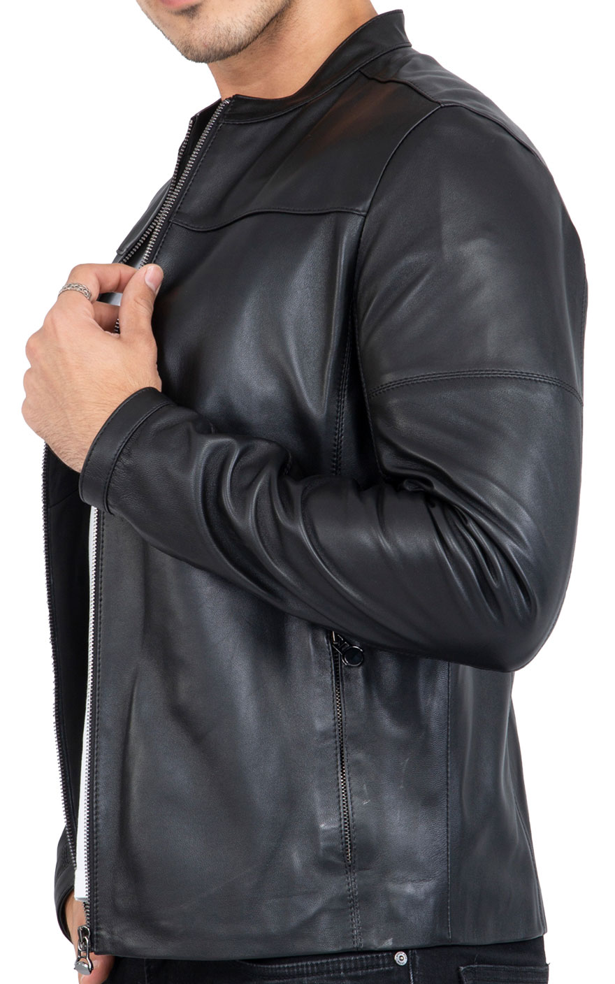 Happy Gentleman B101 - Mens Black Genuine Leather Biker Jacket - Slim ...